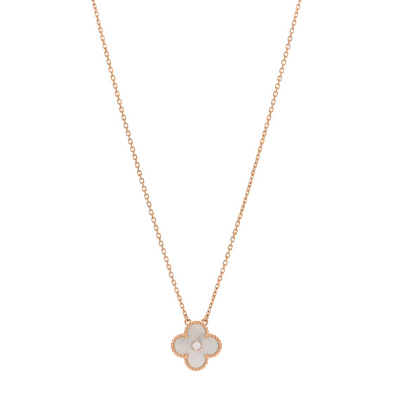 VAN CLEEF & ARPELS 18K Rose Gold Diamond Mother of Pearl Vintage Alhambra Pendant Necklace