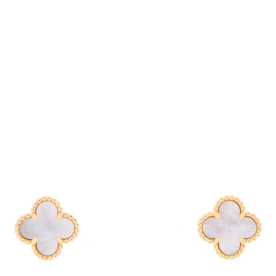 VAN CLEEF & ARPELS 18K Yellow Gold Mother of Pearl Sweet Alhambra Earrings