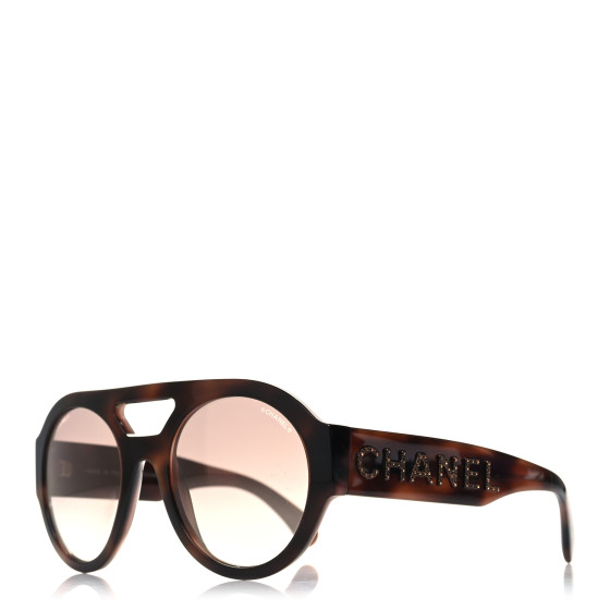 CHANEL Resin Crystal Polarized Sunglasses 5419-B Tortoise