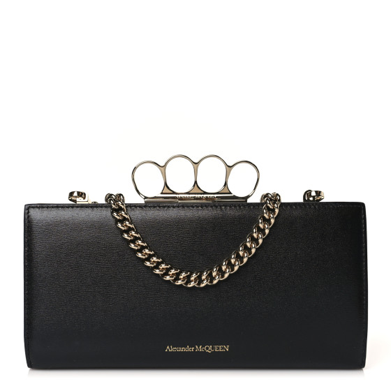 ALEXANDER MCQUEEN Nappa Skull Four Ring Knuckle Wallet On Chain Black
