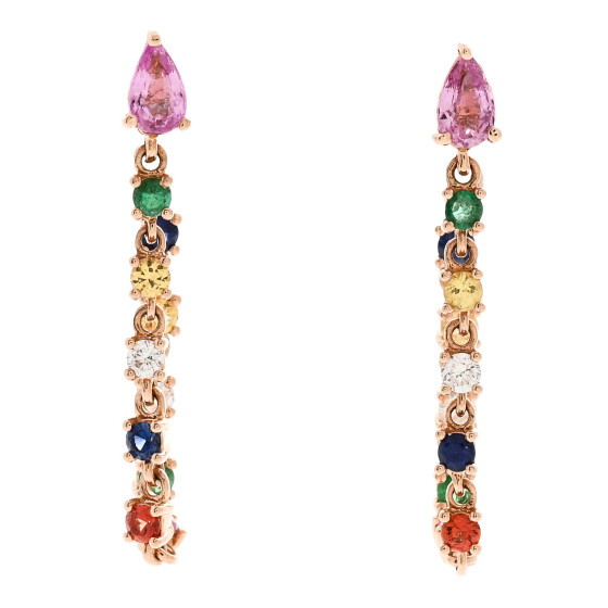 ANITA KO 18K Rose Gold Diamond Rainbow Sapphire Emerald Loop Earrings