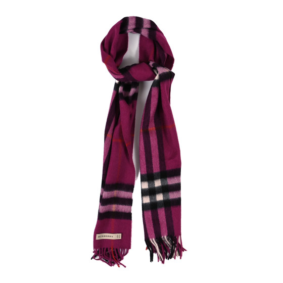 BURBERRY Cashmere Giant Check Fringe Scarf Pink