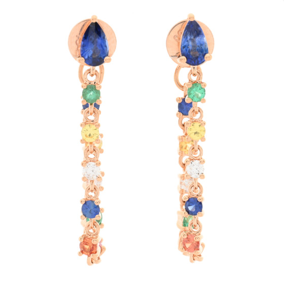 ANITA KO 18K Rose Gold Diamond Rainbow Sapphire Emerald Loop Earrings