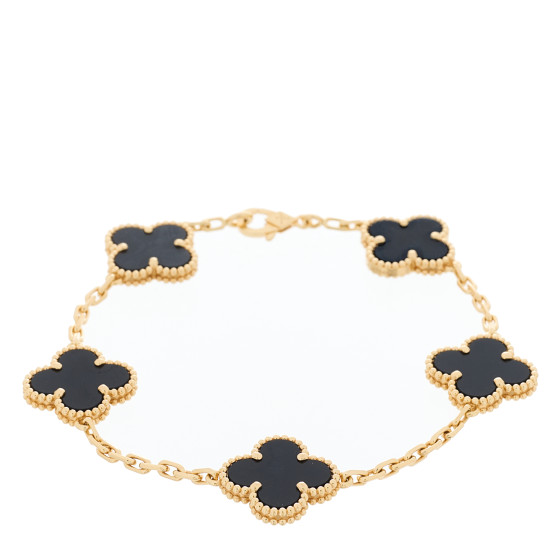 VAN CLEEF & ARPELS 18K Yellow Gold Black Onyx 5 Motifs Vintage Alhambra Bracelet