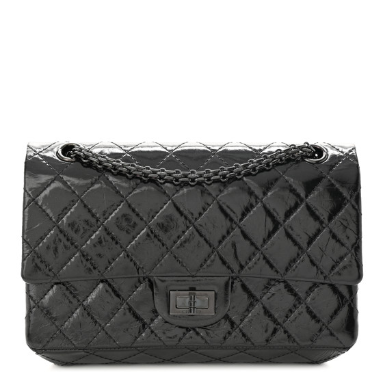CHANEL Glazed Calfskin Quilted 2.55 Reissue 226 Flap So Black