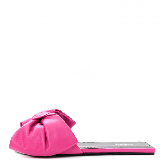 BALENCIAGA Soft Nappa Square Knife Bow Flat Slide Sandals 35 Magenta Pink