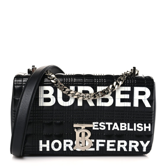 BURBERRY Patent Quilted Horseferry Print Small Lola Bag Black